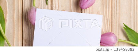 Blank card banner mockup tulips floral Blank card banner mockup tulips floral 139459382