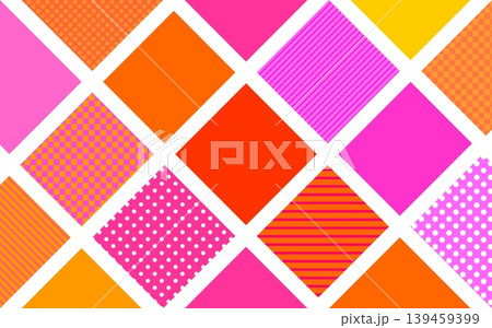幾何学模様 四角形 ドット ストライプ 格子模様 オレンジ色 ピンク 幾何学模様 四角形 ドット ストライプ 格子模様 オレンジ色 ピンク 139459399