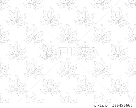 Seamless pattern of leaf outlines arranged across a white background, in a fine line-art style with subtle vein details, creating a minimal, elegant, and monochromatic design. Seamless pattern of leaf outlines arranged across a white background, in a fine line-art style with subtle vein details, creating a minimal, elegant, and monochromatic design. 139459669