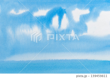 青色の水彩絵の具で描いた抽象的なテクスチャ05 139459811
