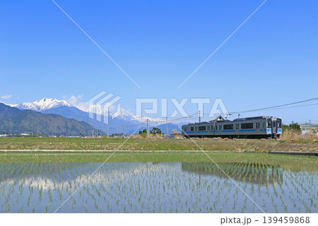 大糸線 春の北アルプス山麓 大糸線 春の北アルプス山麓 139459868
