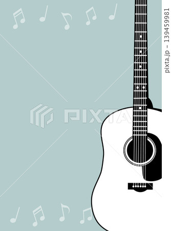 アコースティックギターと音符の背景フレーム素材-縦型 アコースティックギターと音符の背景フレーム素材-縦型 139459981