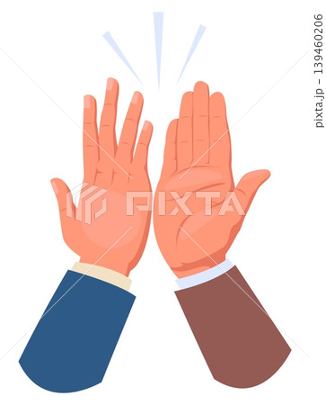 Two hands with clapping palms. Conclusion of deal or successful agreement approval. Partners high five. Arms clap. Business people cooperation. Vector concept of businessmen teamwork Two hands with clapping palms. Conclusion of deal or successful agreement approval. Partners high five. Arms clap. Business people cooperation. Vector concept of businessmen teamwork 139460206