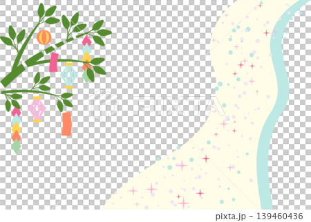 レトロポップな七夕イラスト背景素材　(パステルカラーの天の川と笹飾り） 139460436