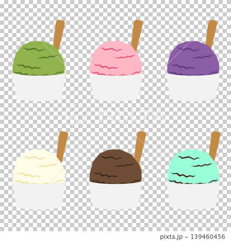 A set of ice cream in a cup with a spoon. 139460456