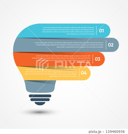 Infographic in the shape of a light bulb with four horizontal steps 139460936