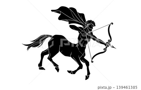 矢を射るケンタウルスの白黒イラスト（白色のアウトラインあり） 139461385