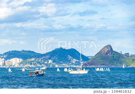 Landscape panorama coastline boats mountains Niteroi Rio de Janeiro Brazil. Landscape panorama coastline boats mountains Niteroi Rio de Janeiro Brazil. 139461632