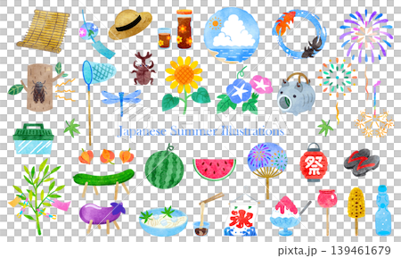 Japanese Summer Illustration Set - Hand-Painted Watercolor Japanese Summer Illustration Set - Hand-Painted Watercolor 139461679