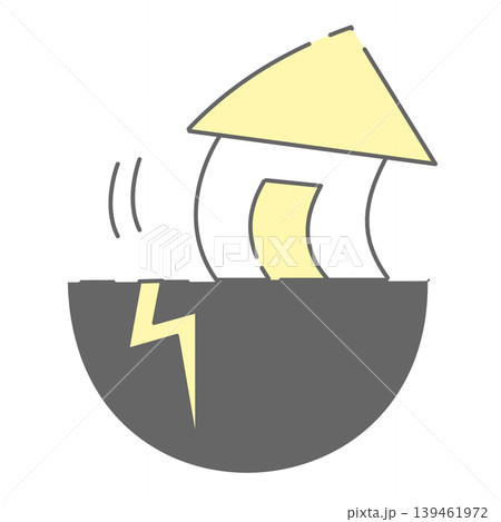 シンプルな地震で揺れる家の線画イラスト 139461972