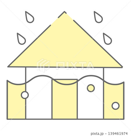 シンプルな浸水した家の線画イラスト 139461974