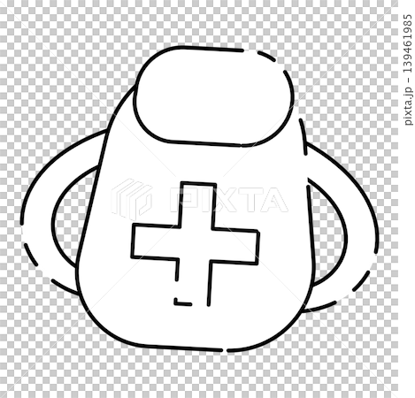 Line drawing illustration of a first-aid bag with a cross symbol. 139461985