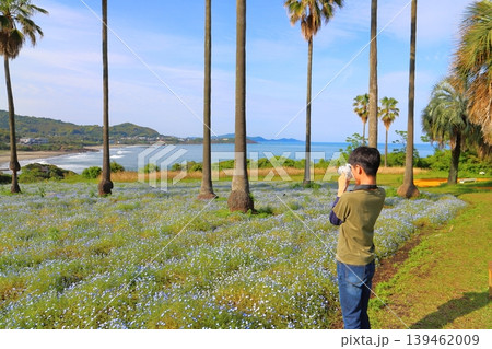 ネモフィラの花畑 写真を撮る男の子 ネモフィラの花畑 写真を撮る男の子 139462009