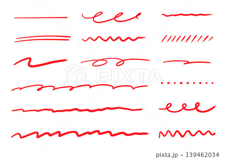 シンプルな手描きライン素材セット 赤 139462034