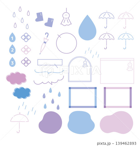 雨の日梅雨に使えるあしらい素材セット 雨の日梅雨に使えるあしらい素材セット 139462893