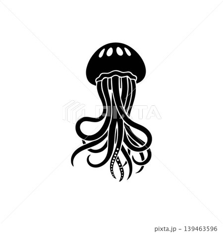 Jellyfish silhouette icon flat vector art design template, isolated on a white background. Jellyfish silhouette icon flat vector art design template, isolated on a white background. 139463596