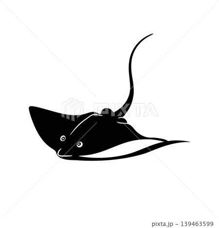 Black silhouette of a manta ray with a long tail, flat vector illustration design template, isolated on a white background. 139463599
