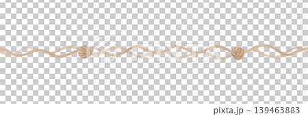 Watercolor seamless rope border with knots isolated on white. Hand drawn rustic nautical trim ribbon minimal decorative line Watercolor seamless rope border with knots isolated on white. Hand drawn rustic nautical trim ribbon minimal decorative line 139463883