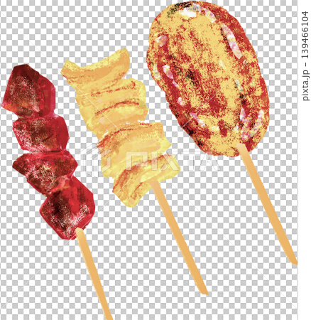 Assorted grilled chicken skewers: liver, meatballs, cartilage Assorted grilled chicken skewers: liver, meatballs, cartilage 139466104