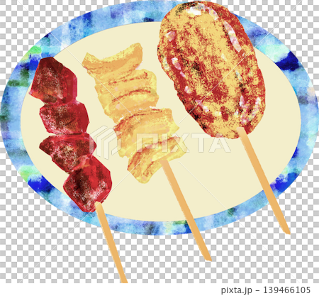 Assorted grilled chicken skewers: liver, meatballs, cartilage Assorted grilled chicken skewers: liver, meatballs, cartilage 139466105