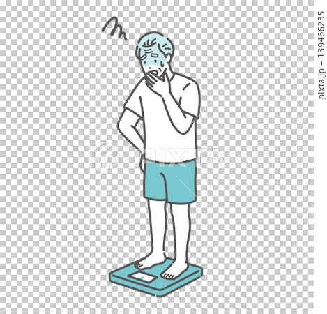 体重測定をしてショックを受けるシニア男性のイラスト(標準体型) 体重測定をしてショックを受けるシニア男性のイラスト(標準体型) 139466235