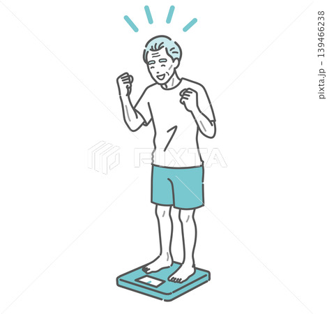 体重測定をして喜ぶシニア男性のイラスト(痩せ型) 体重測定をして喜ぶシニア男性のイラスト(痩せ型) 139466238