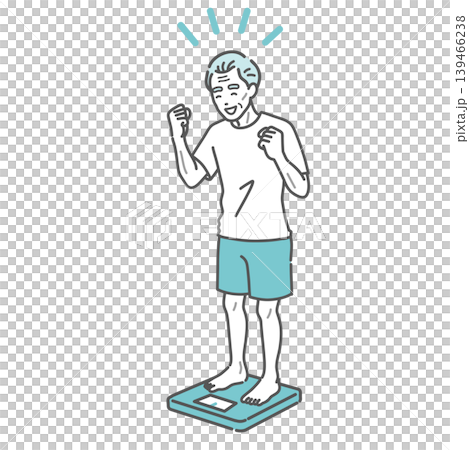 体重測定をして喜ぶシニア男性のイラスト(痩せ型) 体重測定をして喜ぶシニア男性のイラスト(痩せ型) 139466238