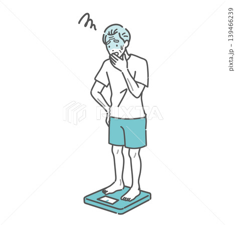 体重測定をしてショックを受けるシニア男性のイラスト（痩せ型） 139466239