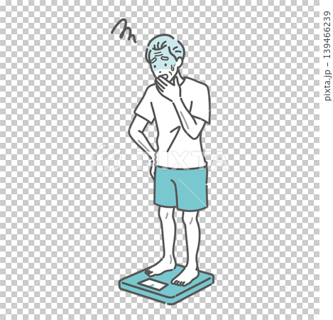 体重測定をしてショックを受けるシニア男性のイラスト（痩せ型） 139466239