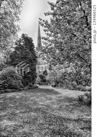 Idillic garden with St Gabriel's Church, London, England, UK Idillic garden with St Gabriel's Church, London, England, UK 139466525