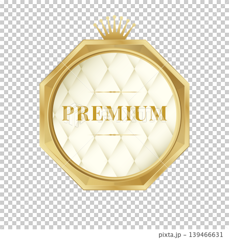 Premium, high-quality gold badge, crown, leather-like label, and certification medal. Premium, high-quality gold badge, crown, leather-like label, and certification medal. 139466631