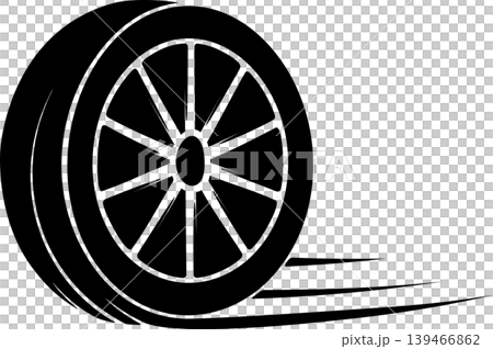 A silhouette image of a car tire rotating with a sense of speed. A silhouette image of a car tire rotating with a sense of speed. 139466862