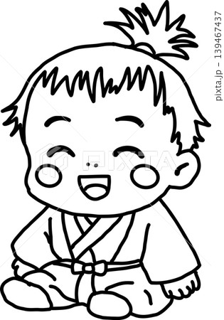 笑顔の赤ちゃん侍のイラスト 線画 ぬりえ 伝統的な和服を着た子供 笑顔の赤ちゃん侍のイラスト 線画 ぬりえ 伝統的な和服を着た子供 139467437