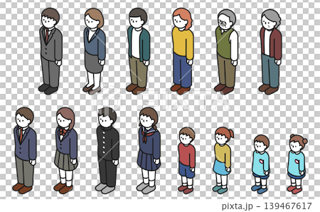 Isometric illustrations: A set of men and women of various ages (color) Isometric illustrations: A set of men and women of various ages (color) 139467617