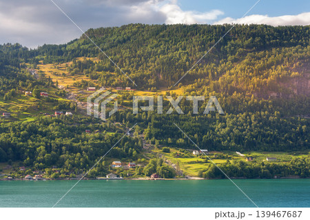Norway fjord mountain village landscape Norway fjord mountain village landscape 139467687