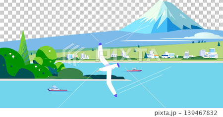 Flat design illustration of a cityscape overlooking Mt. Fuji and the sea. Editable vector background material with clean paths (copy) Flat design illustration of a cityscape overlooking Mt. Fuji and the sea. Editable vector background material with clean paths (copy) 139467832