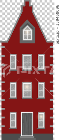 Illustration of a classic European-style red brick building, in shade of red and grey. 139468096