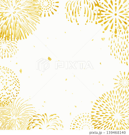 和風の金色豪華な打ち上げ花火の背景フレームイラスト（正方形）	 139468140