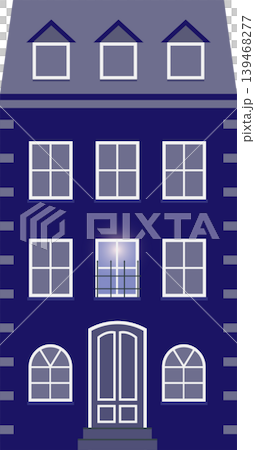 Illustration of a classic European-style building, in shade of blue and grey. 139468277