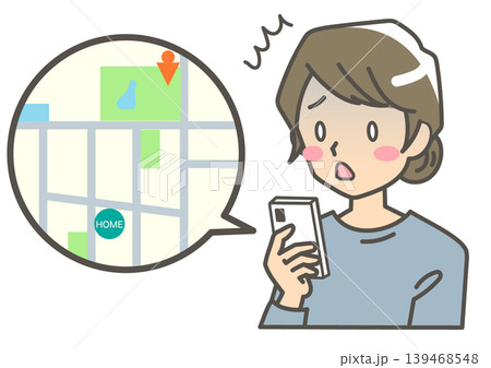 スマホの通知で家族の異変や徘徊を知り驚く女性 アラート機能 スマホの通知で家族の異変や徘徊を知り驚く女性 アラート機能 139468548