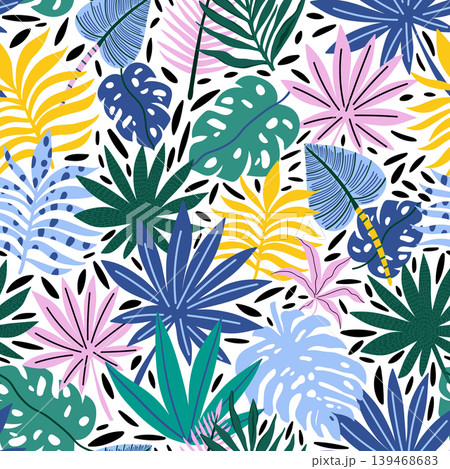 Seamless jungle pattern with leaves. Tropical plants texture.Vector illustration. Seamless jungle pattern with leaves. Tropical plants texture.Vector illustration. 139468683