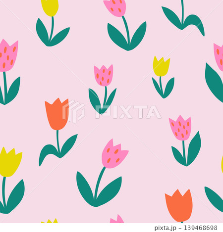 Seamless botanical texture with tulips flowers. Creative minimal floral vector texture 139468698