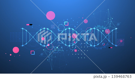 Abstraction on a scientific medical theme. Creative image of a DNA molecule with art elements. 139468763