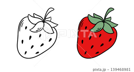 Strawberry hand drawn sketch and color version Strawberry hand drawn sketch and color version 139468981