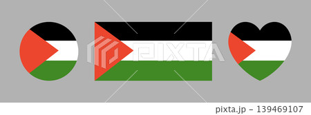 Palestine flag rectangular, heart, round sticker, badge. Circle, rectangle, heart flag of Palestine symbol, background. Flag button, banner, icon. National sign. Palestine flag rectangular, heart, round sticker, badge. Circle, rectangle, heart flag of Palestine symbol, background. Flag button, banner, icon. National sign. 139469107