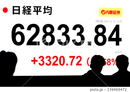 日本の東京都市景観初6万2000円台・6万2833円.84銭株価/終値。上げ幅最大3320円.72銭 日本の東京都市景観初6万2000円台・6万2833円.84銭株価/終値。上げ幅最大3320円.72銭 139469472