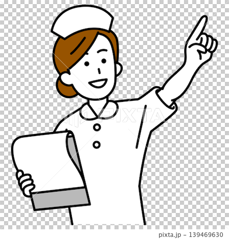 資料を見ながら遠くを指差す女性看護師 139469630