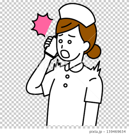 Female nurse surprised by smartphone conversation Female nurse surprised by smartphone conversation 139469634