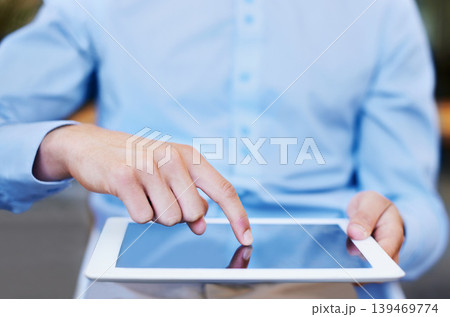 Tablet, finger and business for hands interactive design, mockup and technology for networking or touch. Person, internet and responsive touchscreen for application, website and research in office Tablet, finger and business for hands interactive design, mockup and technology for networking or touch. Person, internet and responsive touchscreen for application, website and research in office 139469774