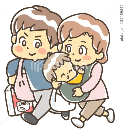 家族の表現　赤ちゃんと買い物する夫婦 139469840